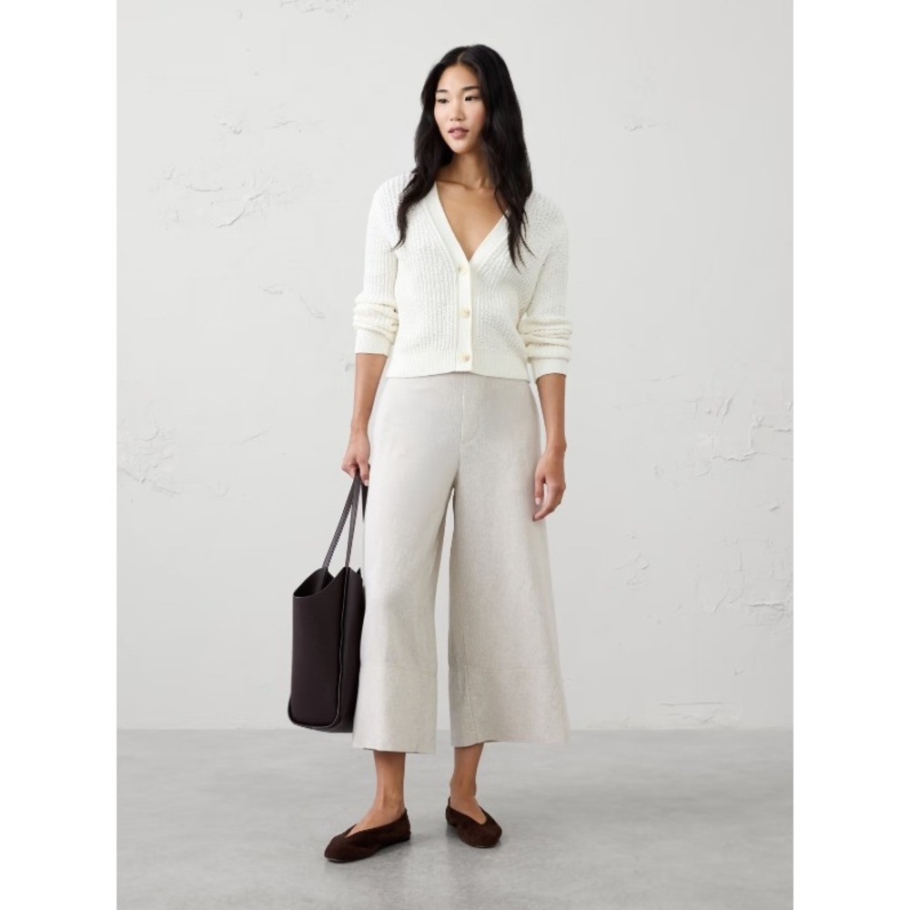 Women's Banana Republic Anyday Wide-Leg High-Rise Linen-Blend Crop Pant Size L